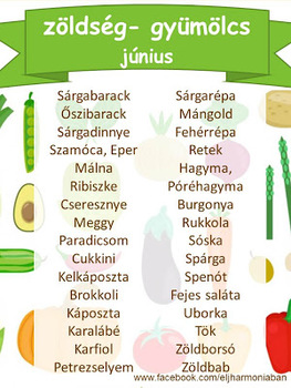 Idény zöldségek, gyümölcsök - június