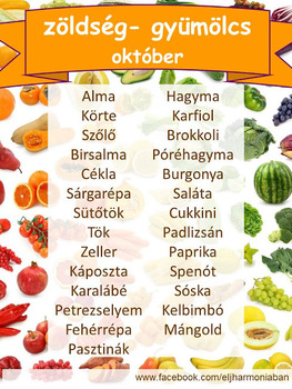Idény zöldségek, gyümölcsök - október