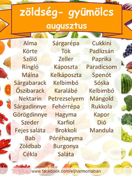 Idény zöldségek, gyümölcsök - augusztus