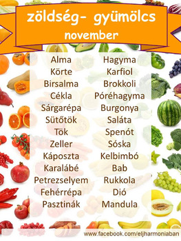 Idény zöldségek, gyümölcsök - november