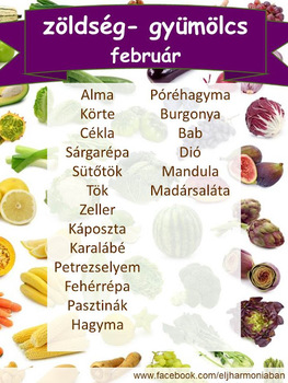 Idény zöldségek, gyümölcsök -  február