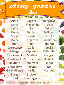 Idény zöldségek, gyümölcsök -  július